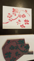 Sakura in Linol im Workshop "Linolschnitt + Handsatz + Druck = Druckkunst" © NUR EIN MÜ.